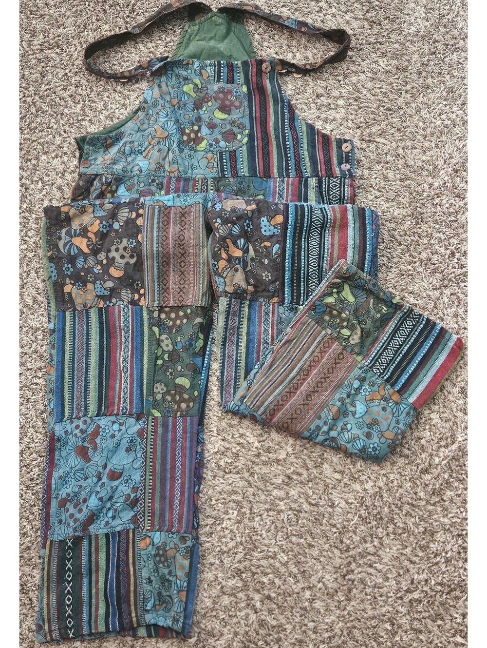 Kathmandu Imports Mushroom Patchwork Overalls L